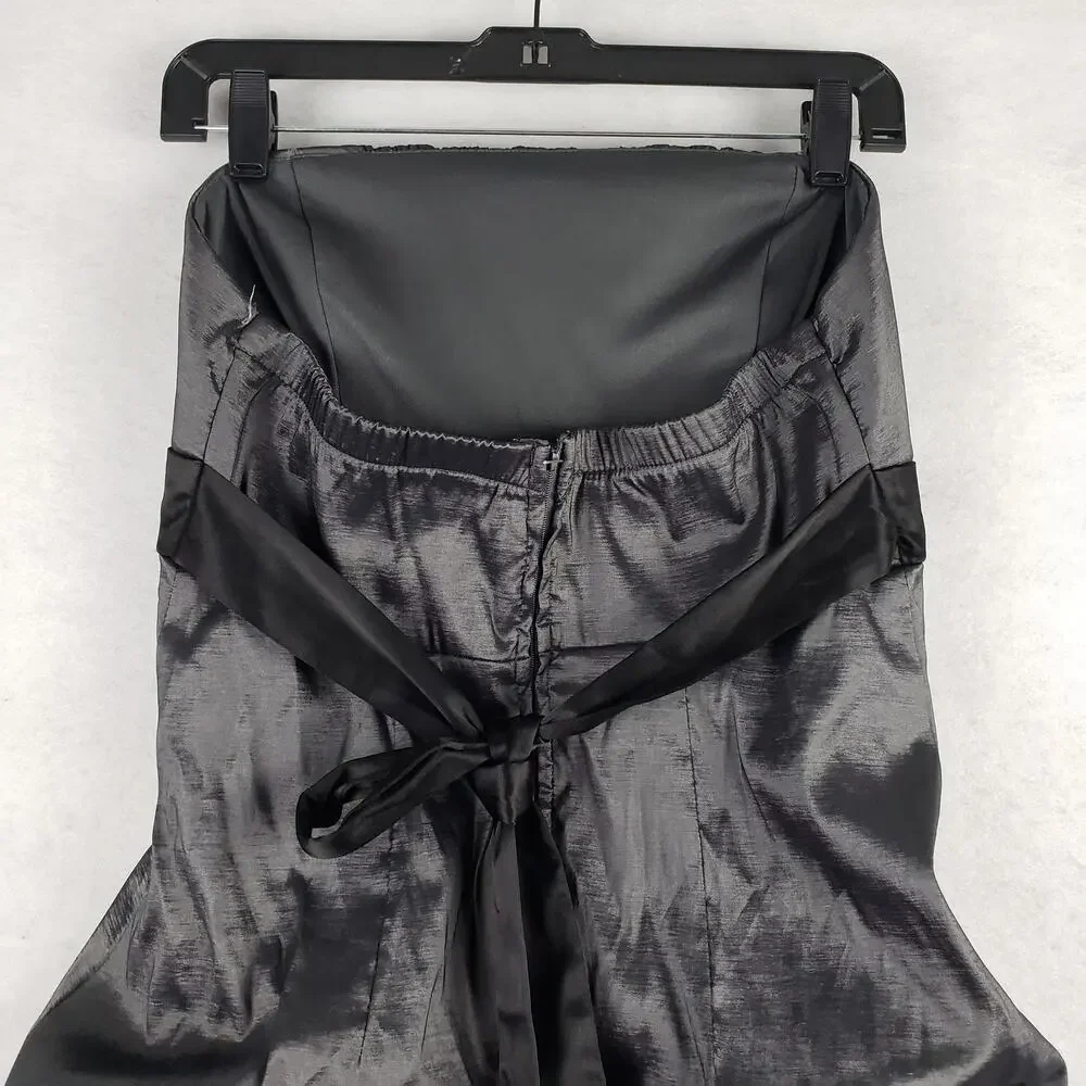 Alyn Paige Size 11/12 Strapless‎ Draped Bubble Dress Gray Satin Formal Rosette - Picture 5 of 7